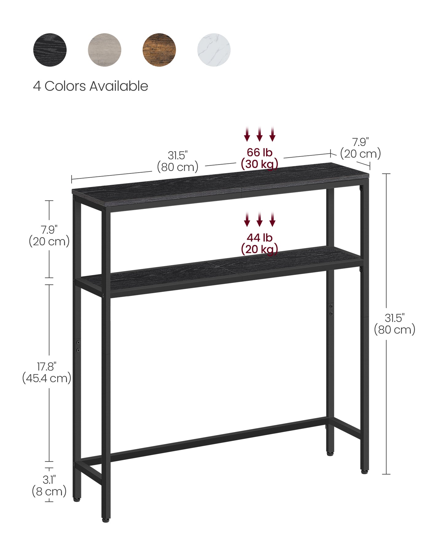 2-Tier Console Table with 2 Shelves