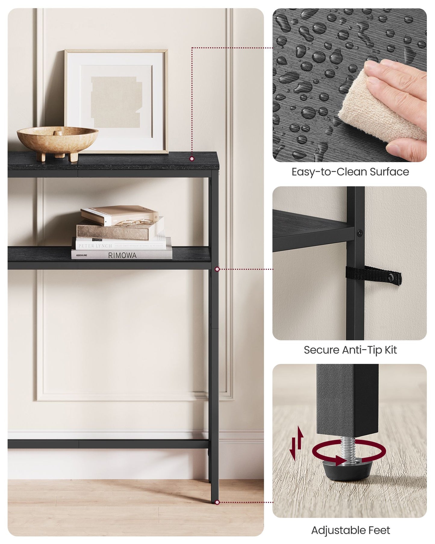 2-Tier Console Table with 2 Shelves