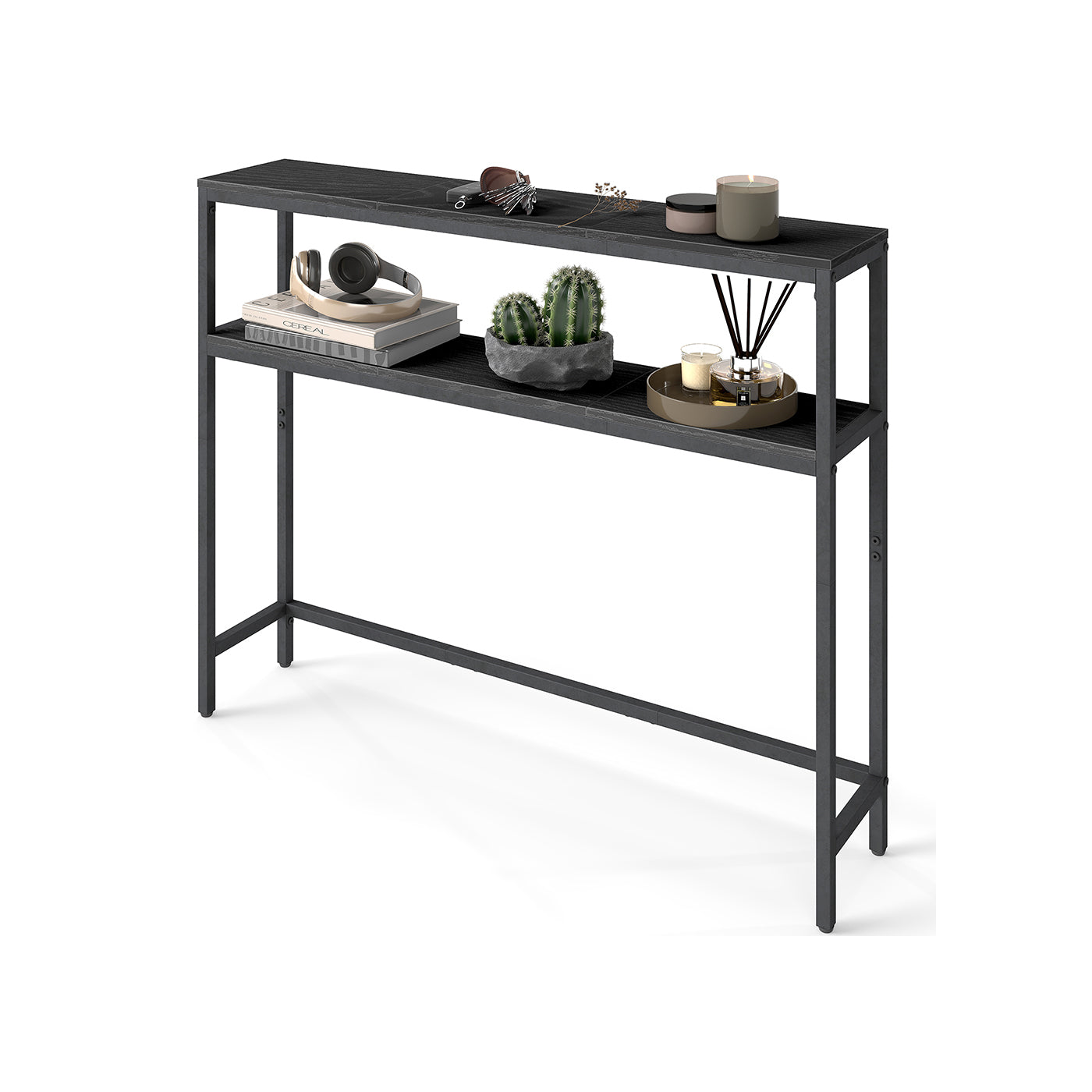 2-Tier Console Table for Hallway Marble White and Ink Black - image 26