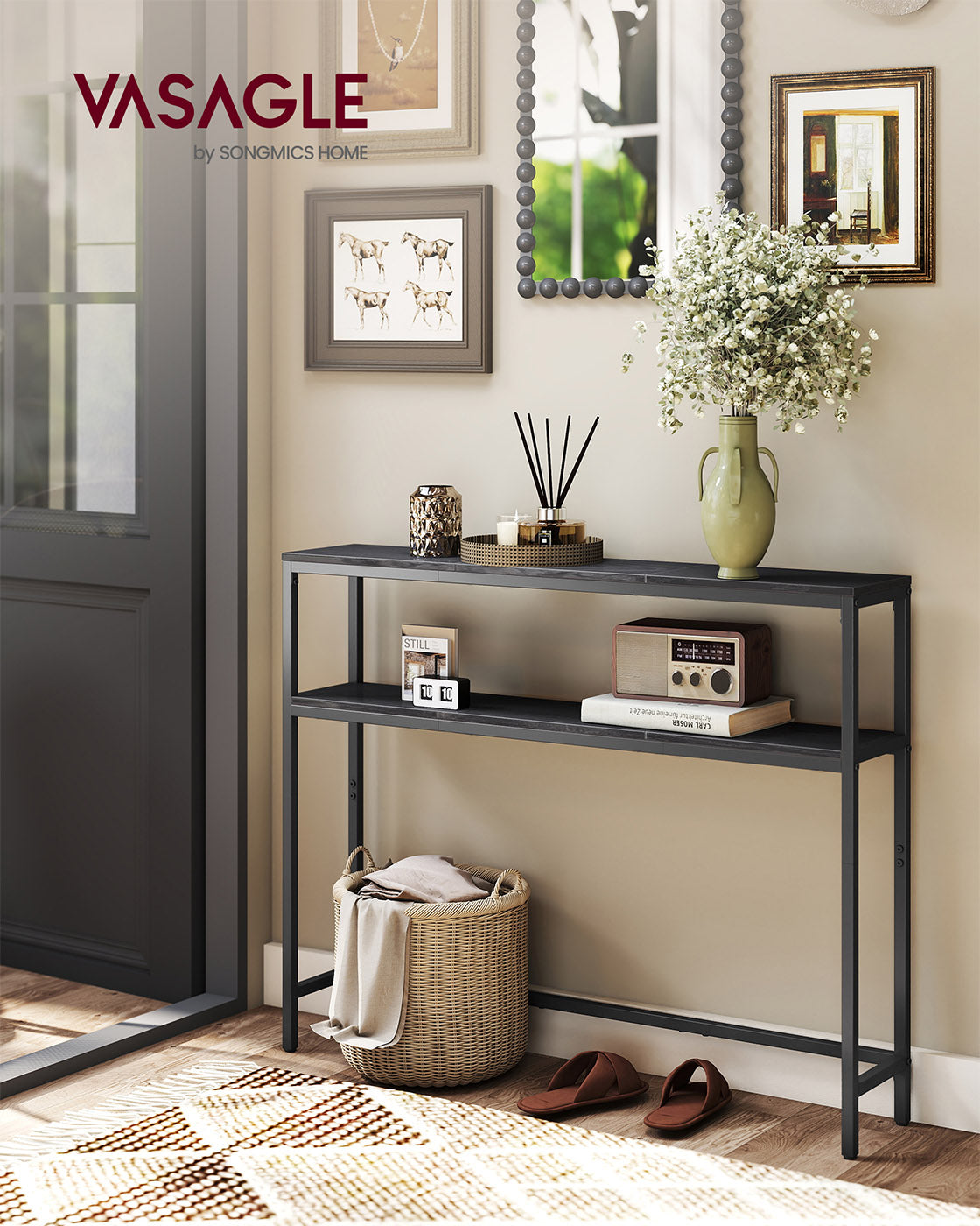 2-Tier Console Table for Hallway Marble White and Ink Black - image 27