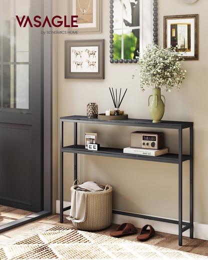 2-Tier Console Table for Hallway Marble White and Ink Black - image 27