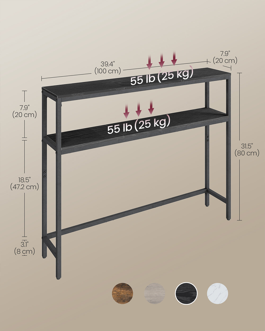 2-Tier Console Table for Hallway Marble White and Ink Black - image 31