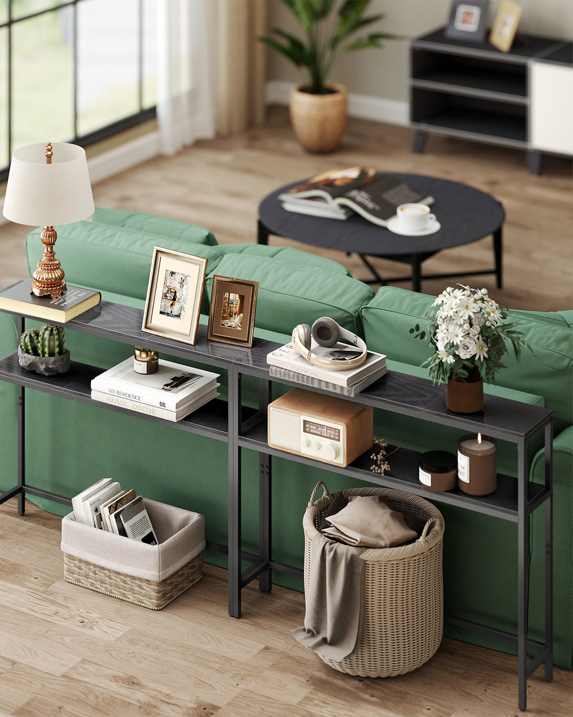 2-Tier Console Table for Hallway Marble White and Ink Black - image 28