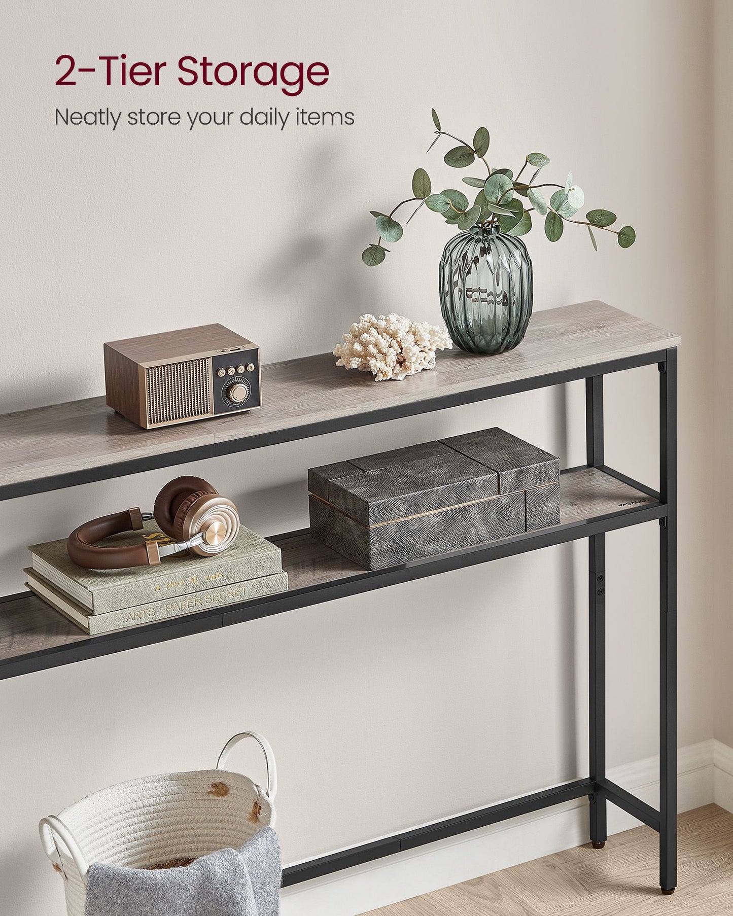 2-Tier Console Table with 2 Shelves