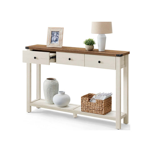 Console table with drawers and open shelf