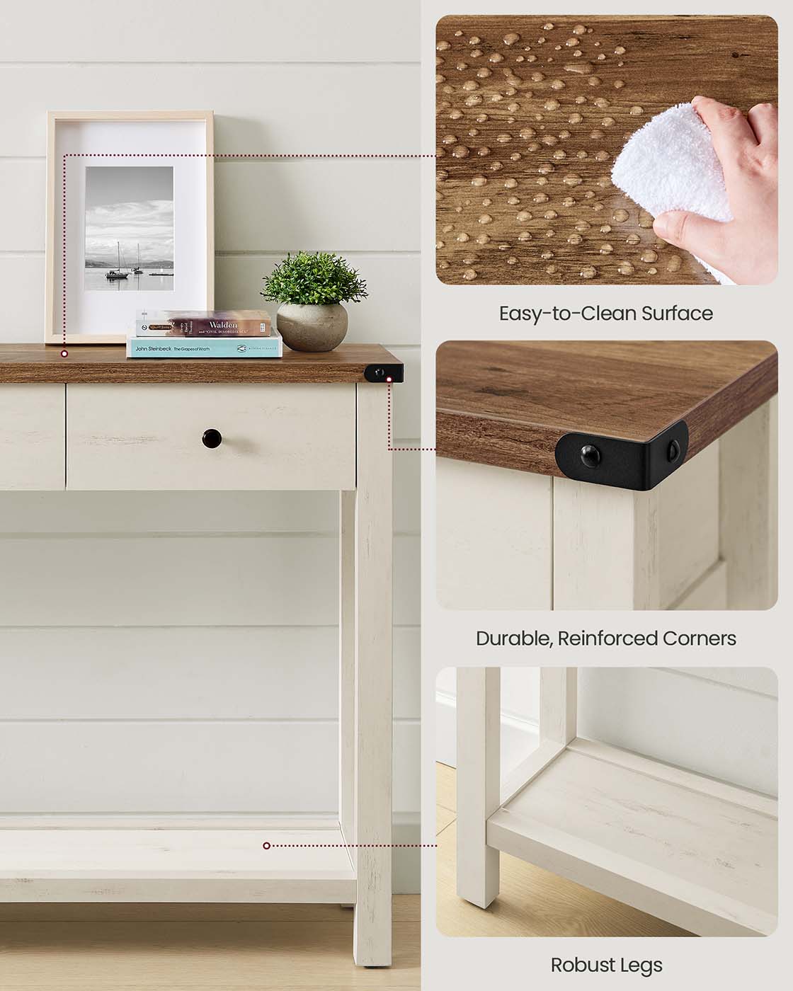 Console table with drawers and open shelf