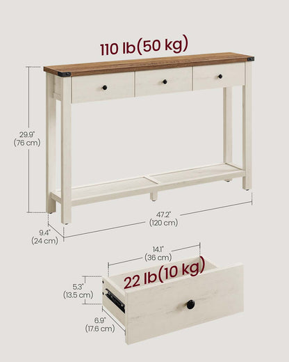 Console table with drawers and open shelf