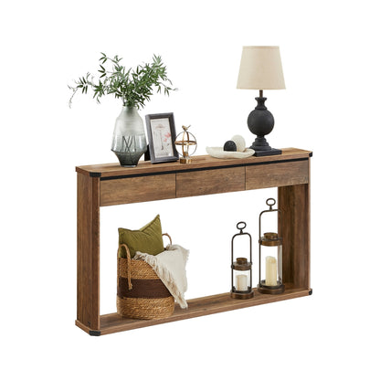 Narrow console table with drawers and bottom shelf