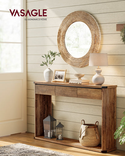 Narrow console table with drawers and bottom shelf
