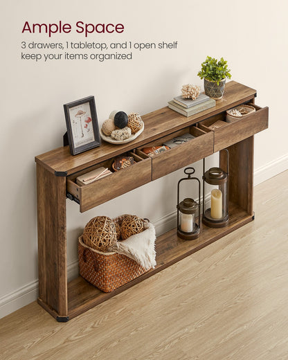 Narrow console table with drawers and bottom shelf