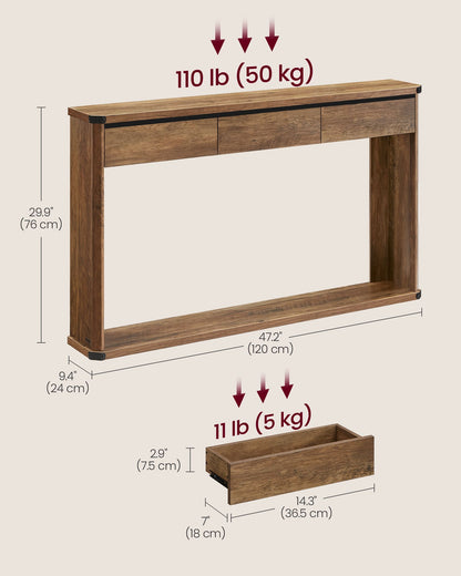 47.2 Inches Console Table with 3 Drawers - HWLEXTRA 