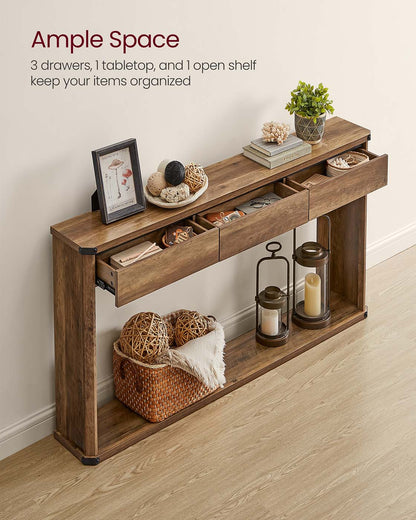 Narrow console table with drawers and bottom shelf