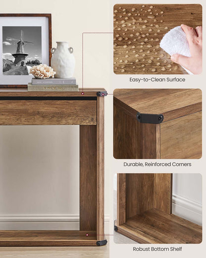 Narrow console table with drawers and bottom shelf
