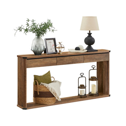 Narrow console table with drawers and bottom shelf