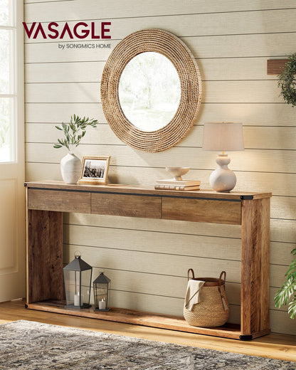 Narrow console table with drawers and bottom shelf