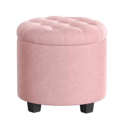Vanity Stool, Round Ottoman with Storage, Velvet Upholstered Foot Stool, 17.7 x 17.7 x 17.5 Inches - image 1