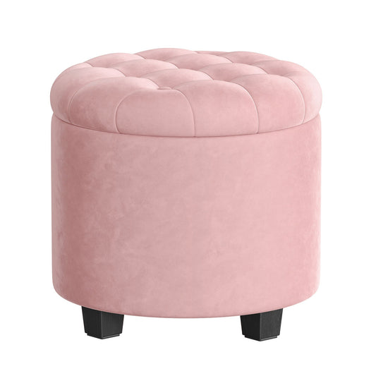 Vanity Stool, Round Ottoman with Storage, Velvet Upholstered Foot Stool, 17.7 x 17.7 x 17.5 Inches - image 1
