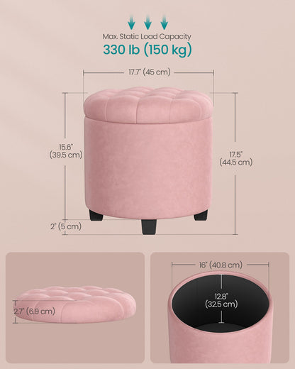 Vanity Stool, Round Ottoman with Storage, Velvet Upholstered Foot Stool, 17.7 x 17.7 x 17.5 Inches - image 2
