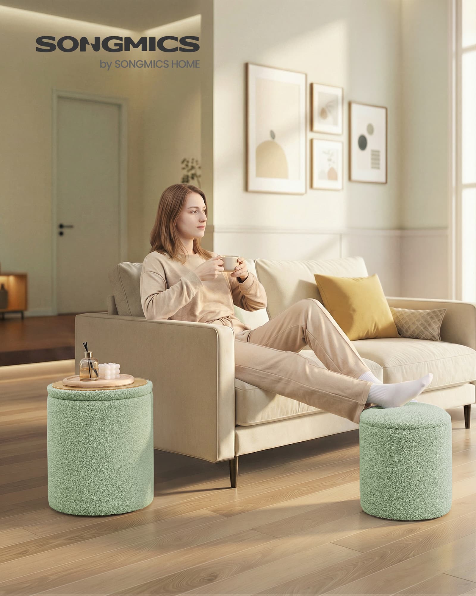 Set of two round storage stools for bedroom and lounge - image 2