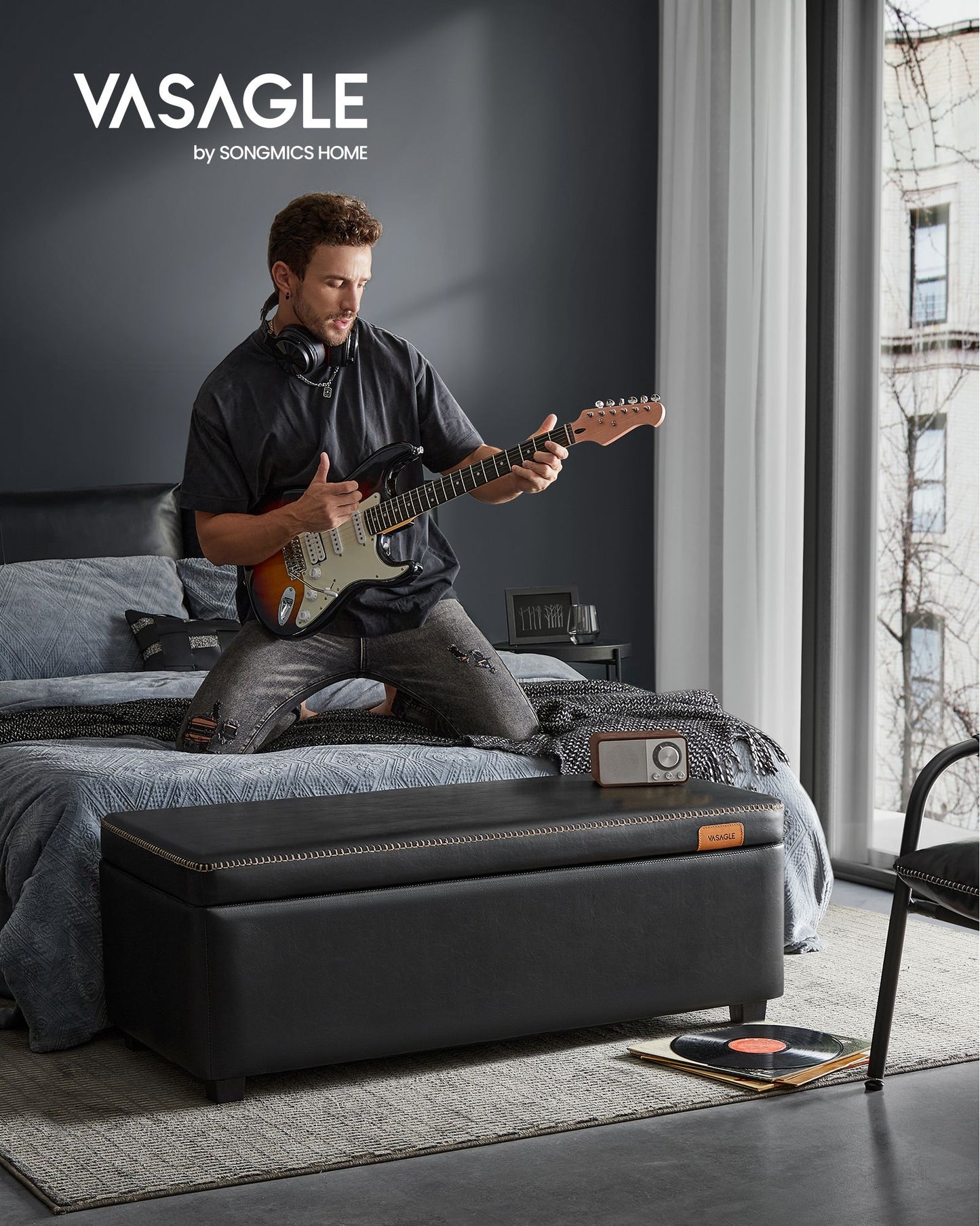 EKHO Collection - Storage Ottoman Bench, Ink Black - HWLEXTRA 