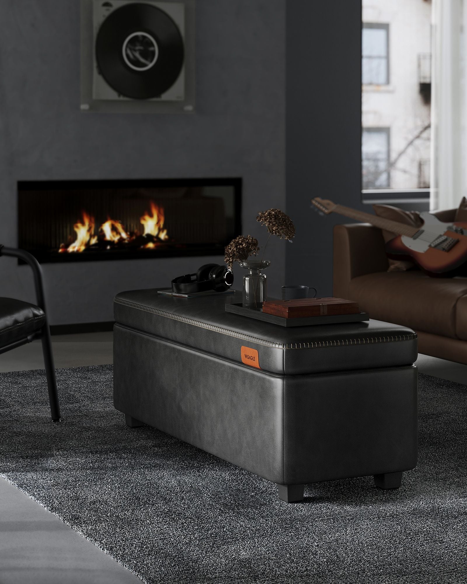 EKHO Collection - Storage Ottoman Bench, Ink Black - HWLEXTRA 