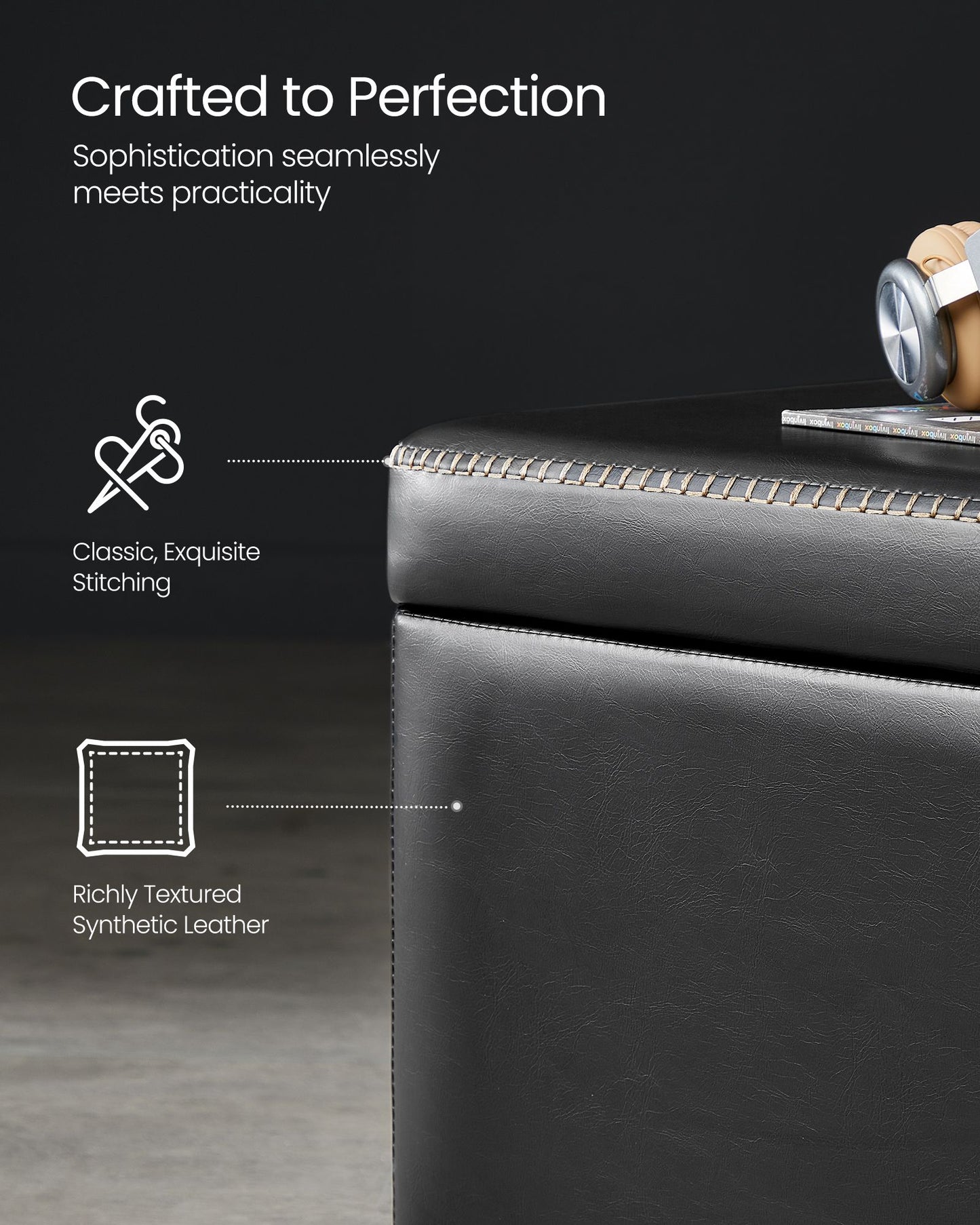 EKHO Collection - Storage Ottoman Bench, Ink Black - HWLEXTRA 