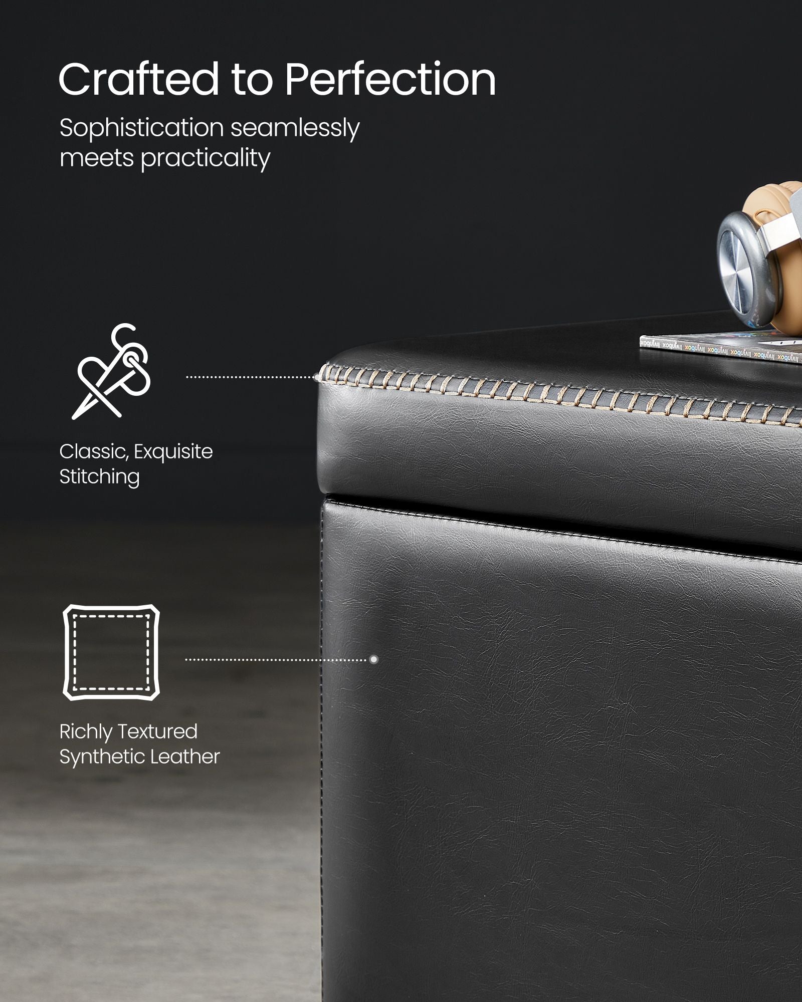 EKHO Collection - Storage Ottoman Bench, Ink Black - HWLEXTRA 