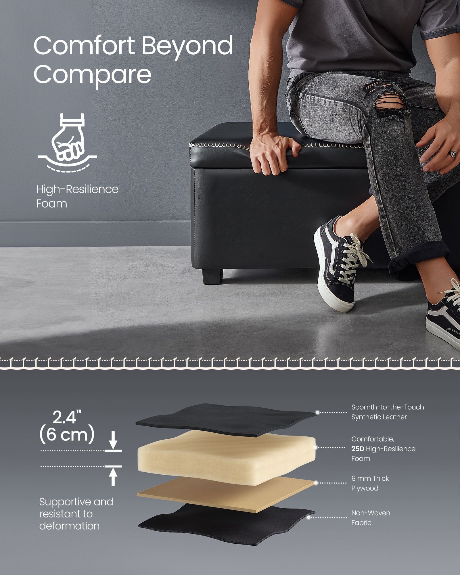 EKHO Collection - Storage Ottoman Bench, Ink Black - HWLEXTRA 
