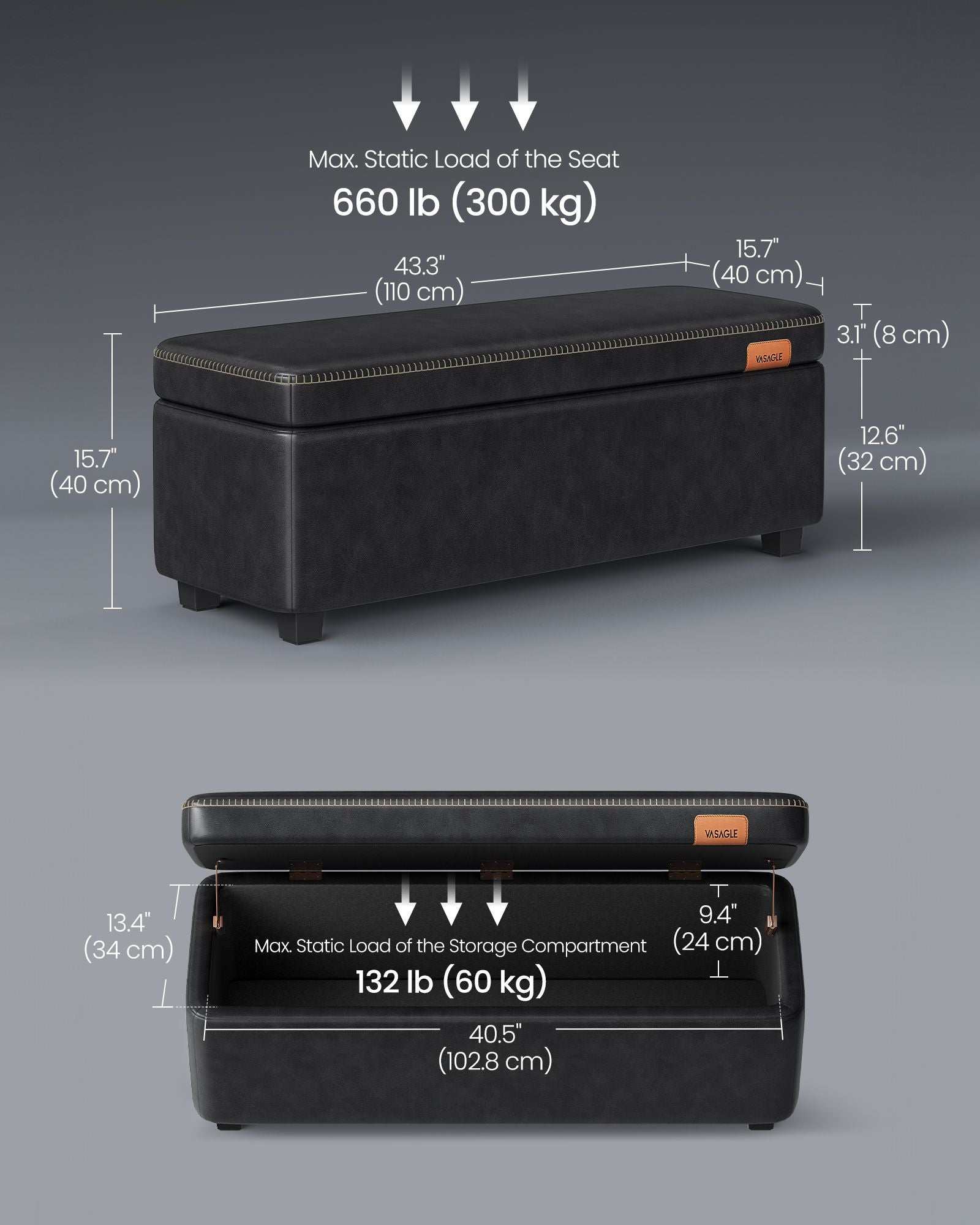 EKHO Collection - Storage Ottoman Bench, Ink Black - HWLEXTRA 