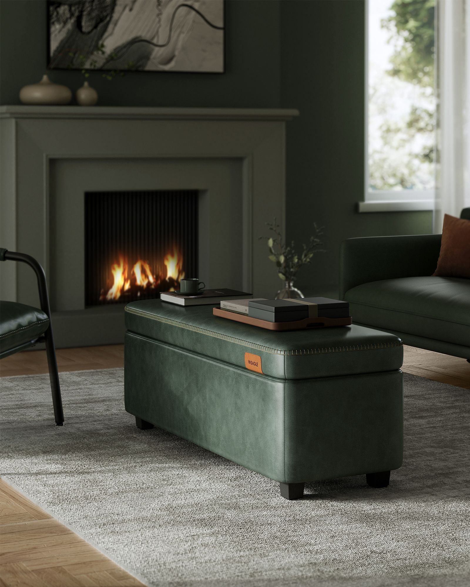 EKHO Collection - Storage Ottoman Bench, Forest Green - HWLEXTRA 