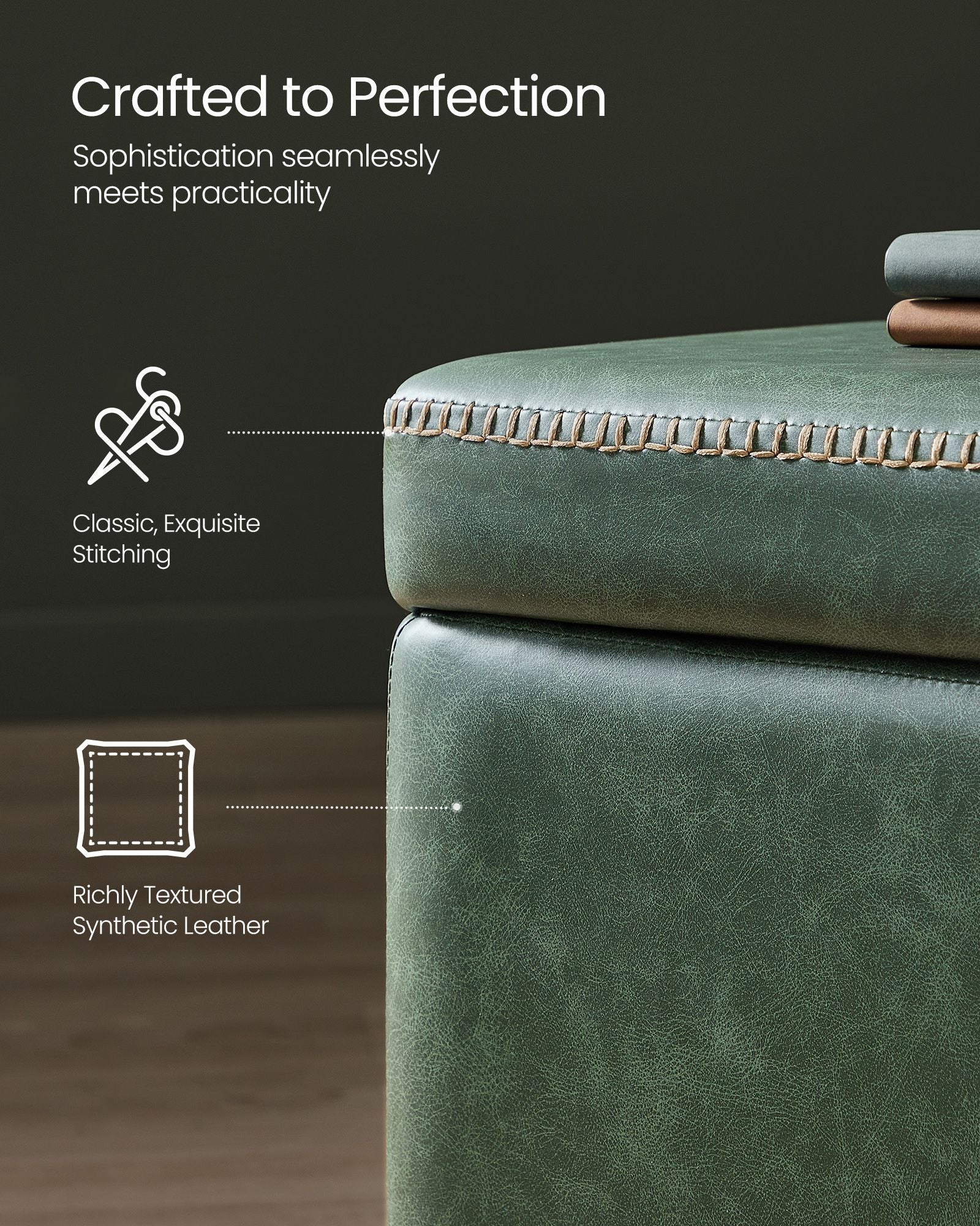 EKHO Collection - Storage Ottoman Bench, Forest Green - HWLEXTRA 