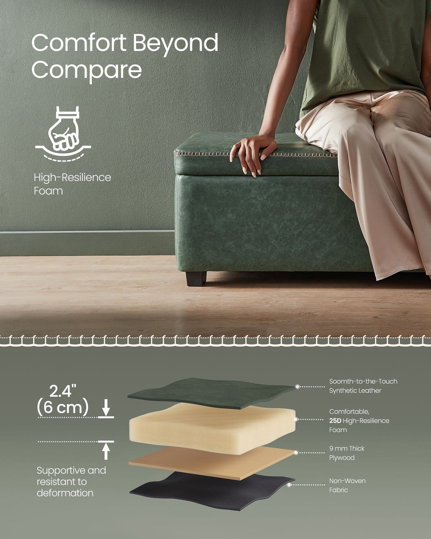 EKHO Collection - Storage Ottoman Bench, Forest Green - HWLEXTRA 