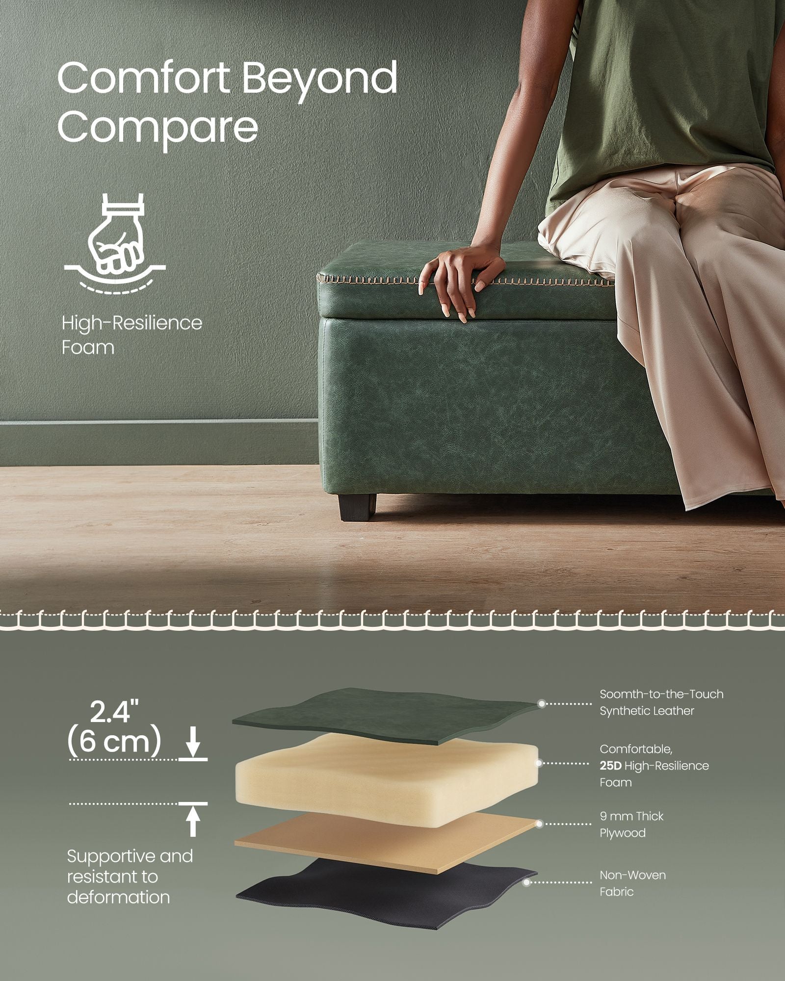 EKHO Collection - Storage Ottoman Bench, Forest Green - HWLEXTRA 