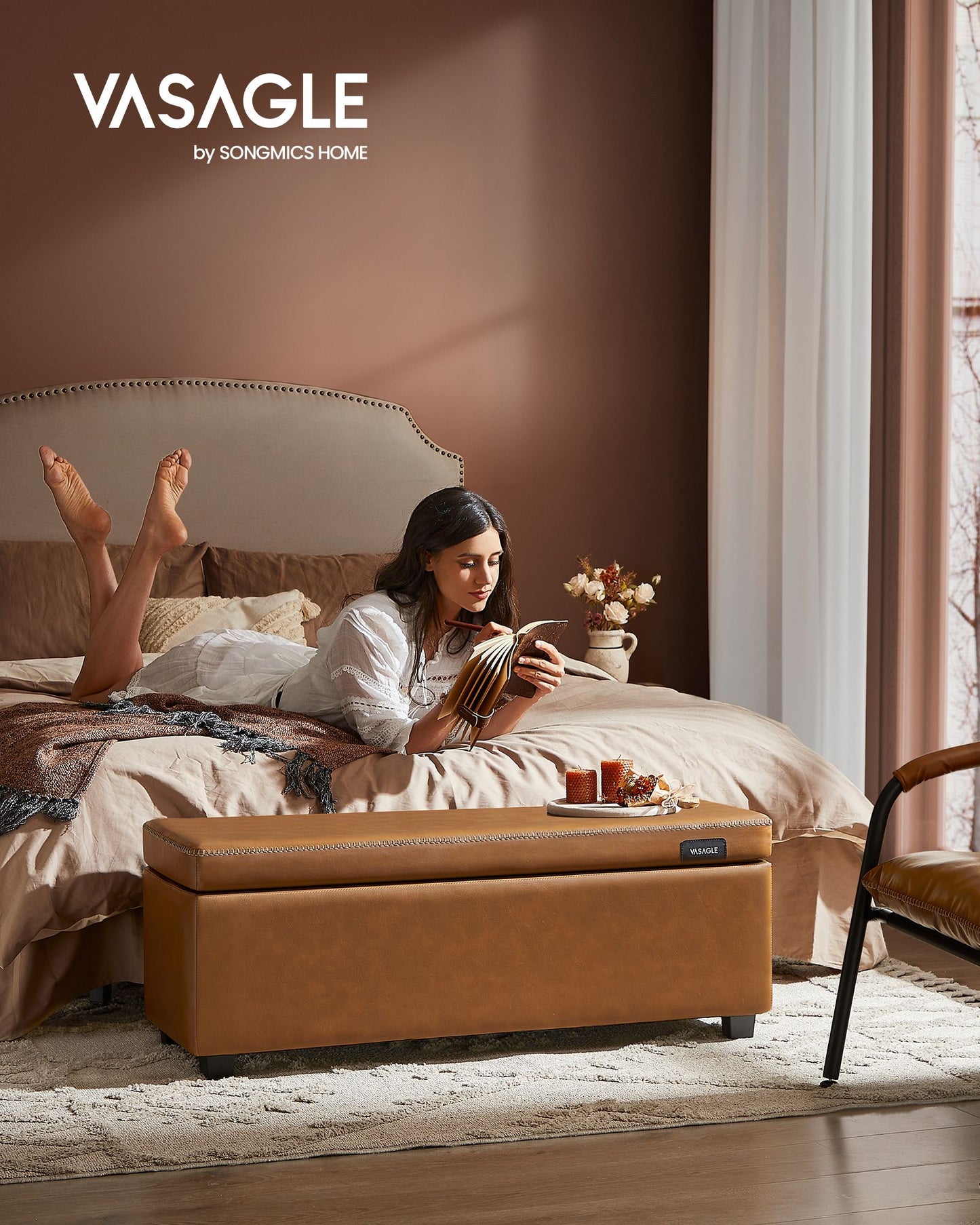 EKHO Collection - Storage Ottoman Bench, Caramel Brown - HWLEXTRA 