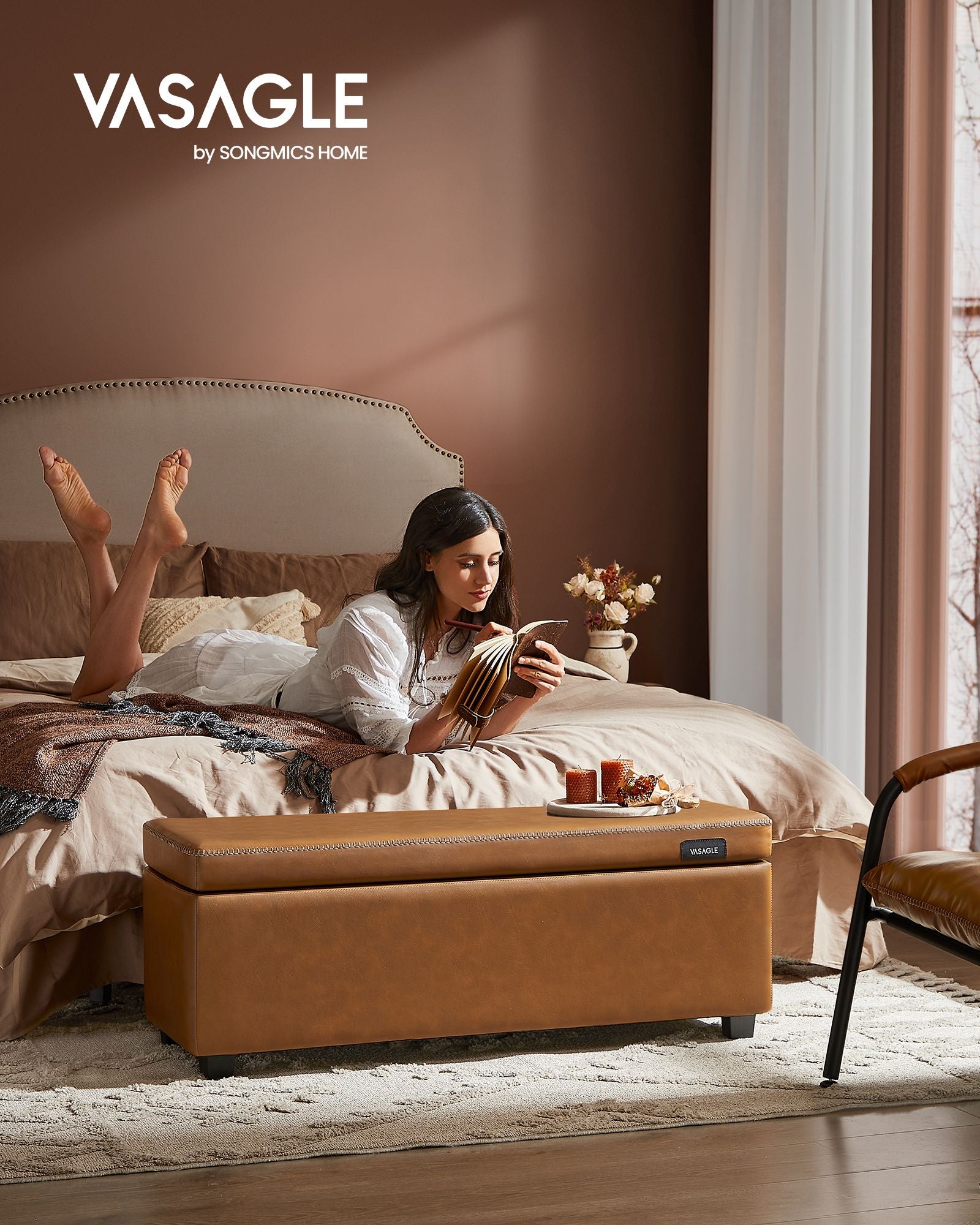 EKHO Collection - Storage Ottoman Bench, Caramel Brown - HWLEXTRA 