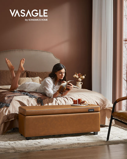 EKHO Collection - Storage Ottoman Bench, Caramel Brown - HWLEXTRA 