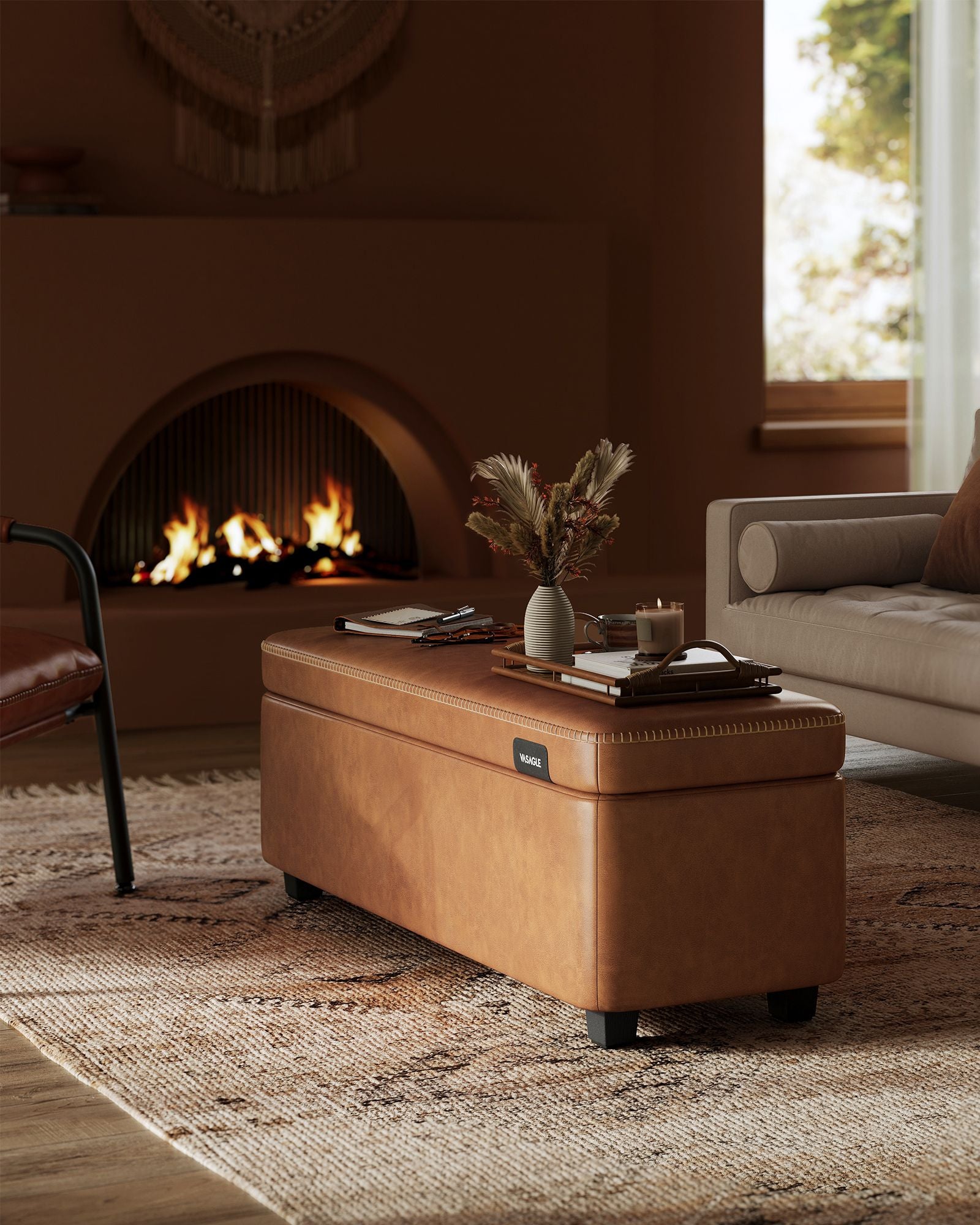 EKHO Collection - Storage Ottoman Bench, Caramel Brown - HWLEXTRA 