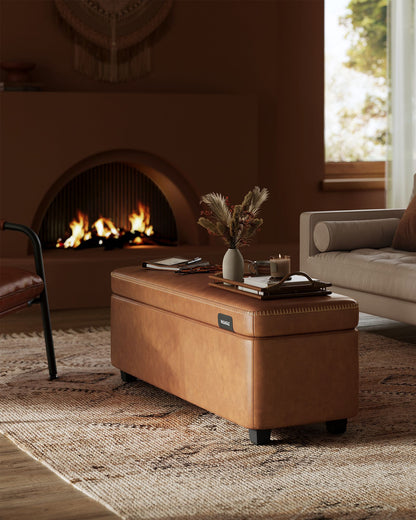 EKHO Collection - Storage Ottoman Bench, Caramel Brown - HWLEXTRA 