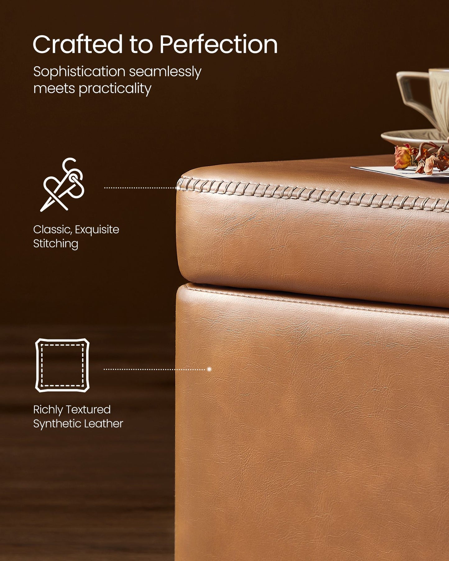 EKHO Collection - Storage Ottoman Bench, Caramel Brown - HWLEXTRA 