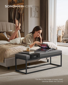 LUIZ Collection - Ottoman Bench with Small Shelf, Dove Gray