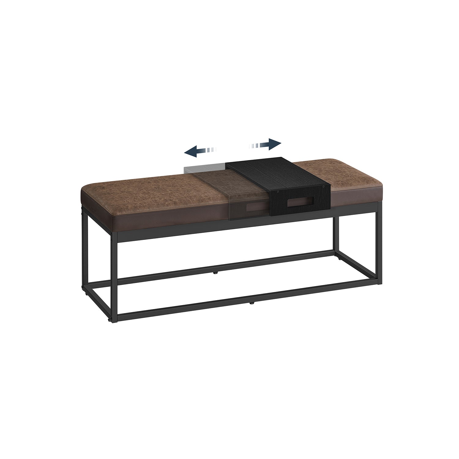 LUIZ Collection - Ottoman Bench with Small Shelf, Walnut Brown