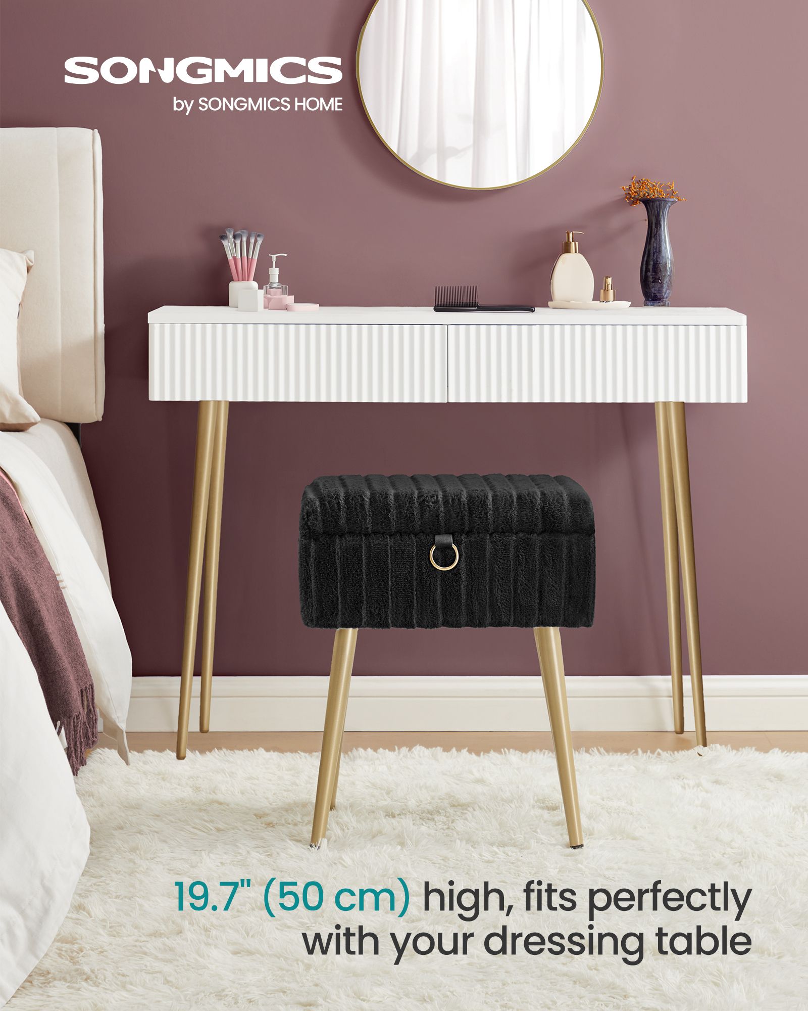 Vanity Stool Chair Faux Fur with Storage - image 2