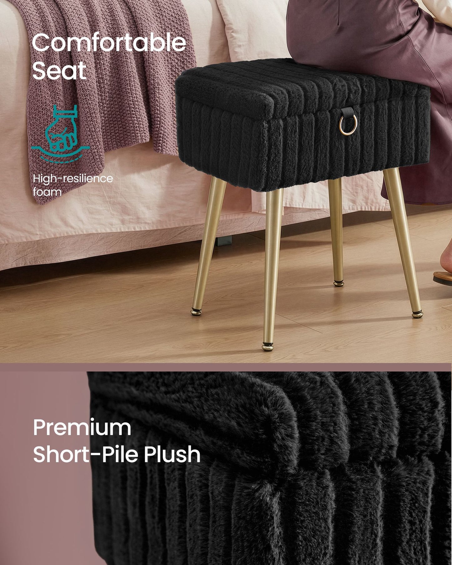 Vanity Stool Chair Faux Fur with Storage - image 3