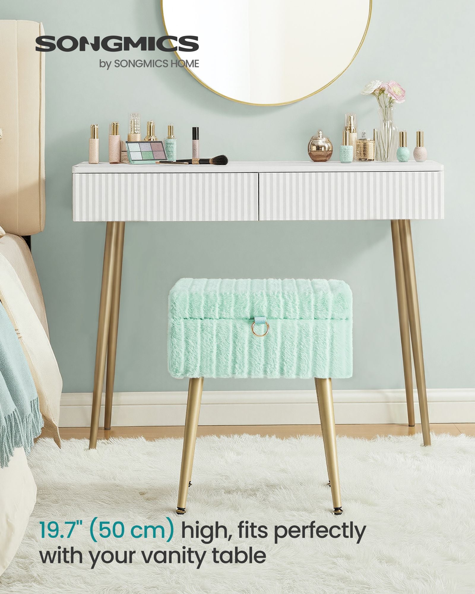 Vanity Stool Chair Faux Fur with Storage - image 8