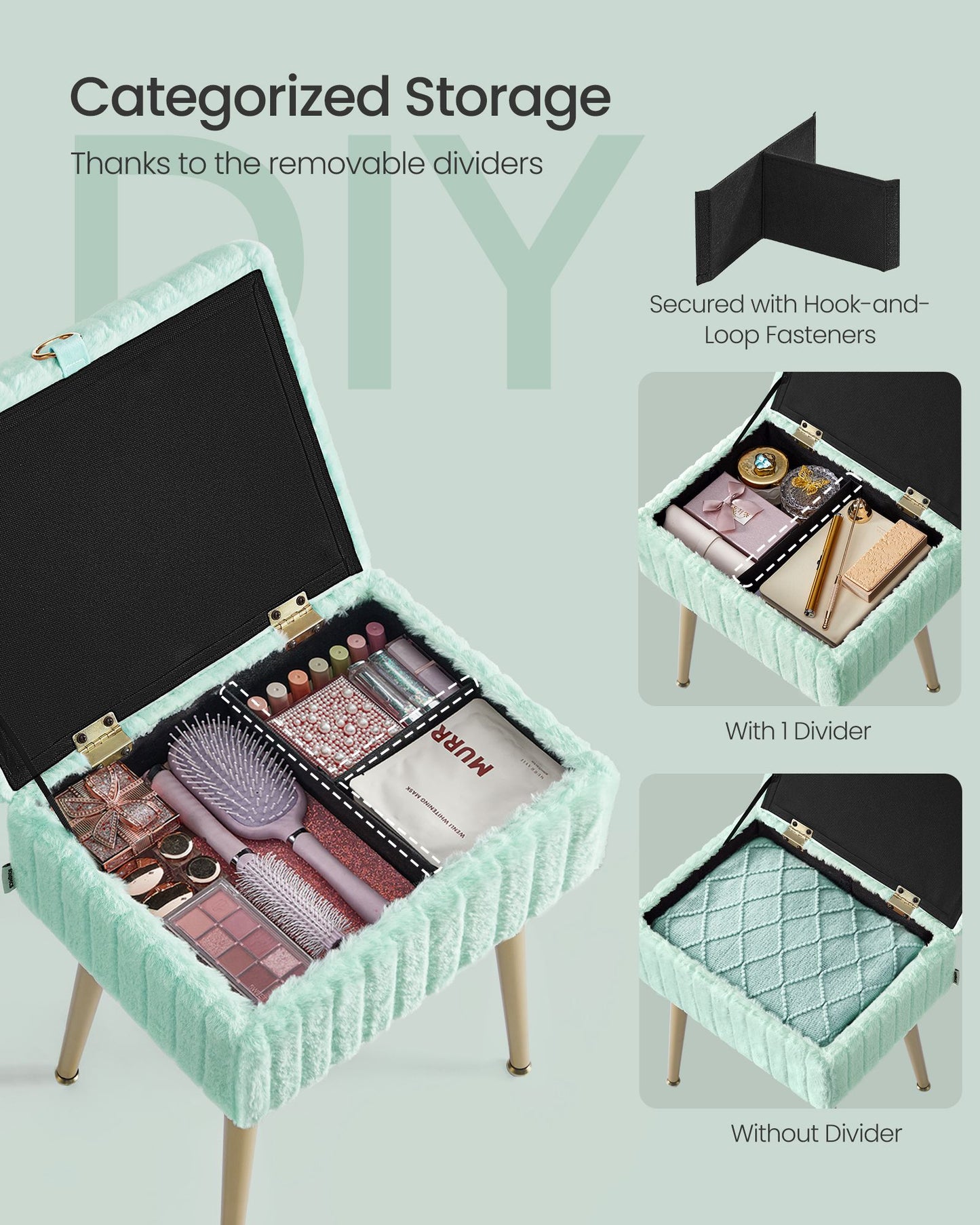 Vanity Stool Chair Faux Fur with Storage - image 9