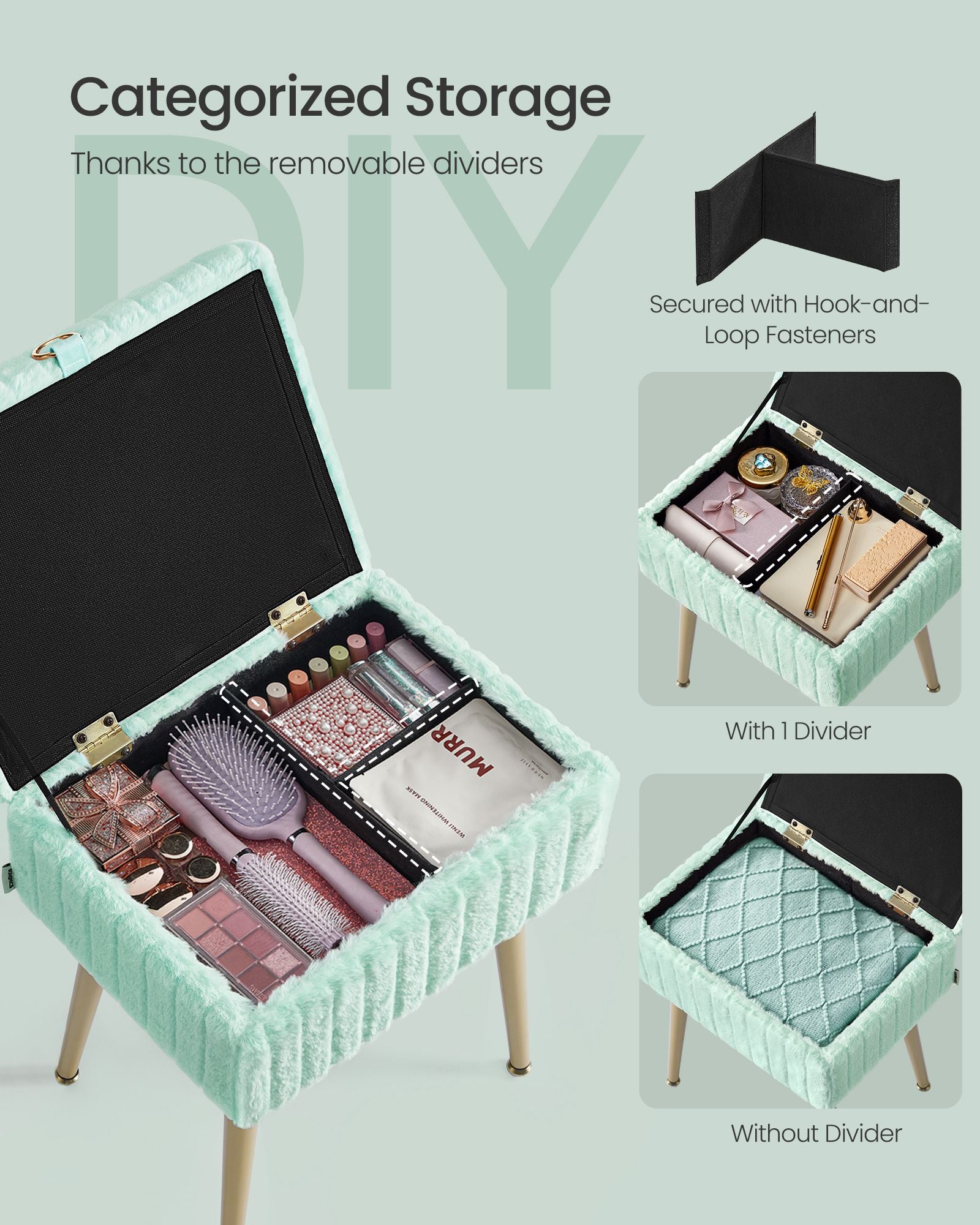 Vanity Stool Chair Faux Fur with Storage - image 9