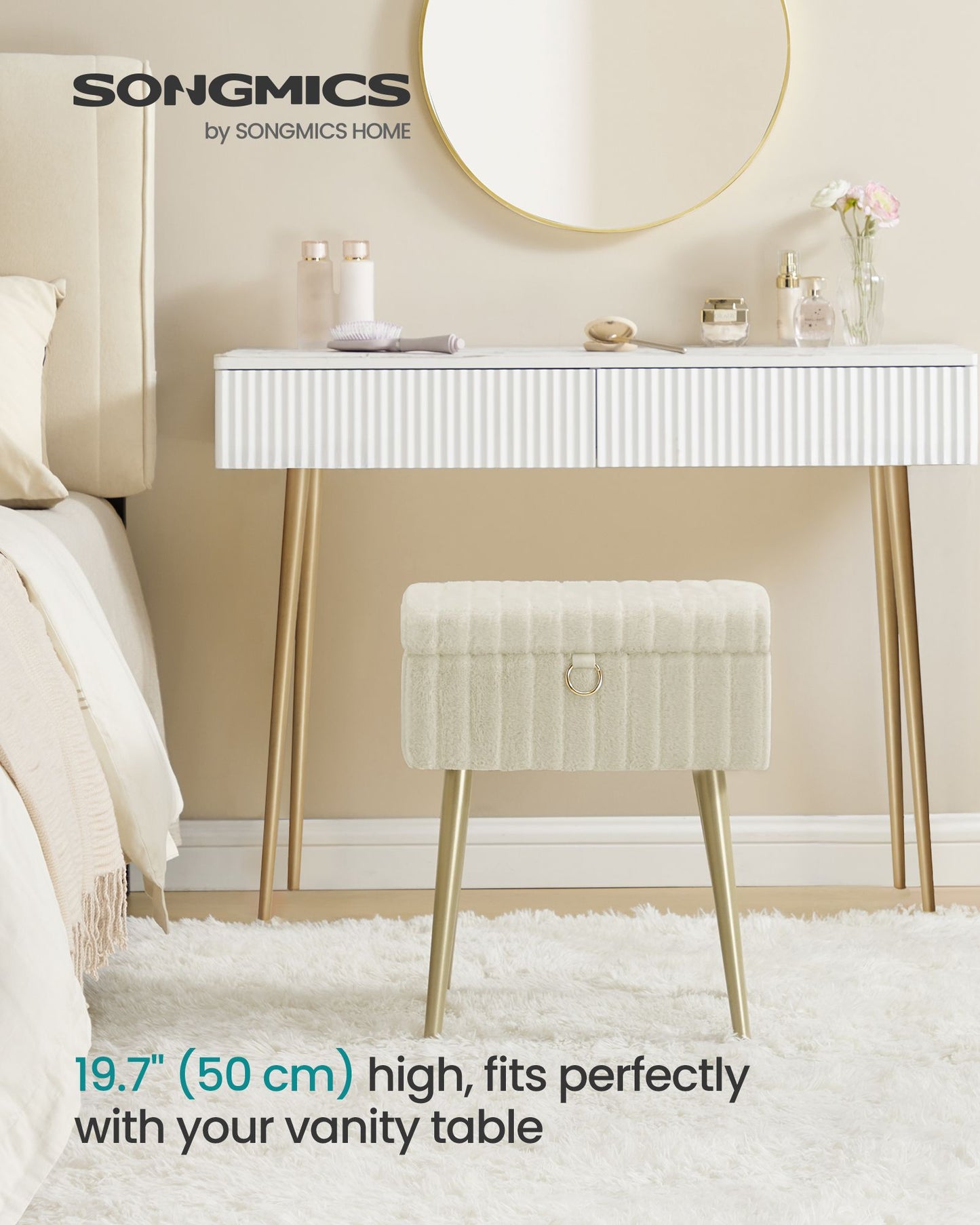Vanity Stool Chair Faux Fur with Storage - image 13