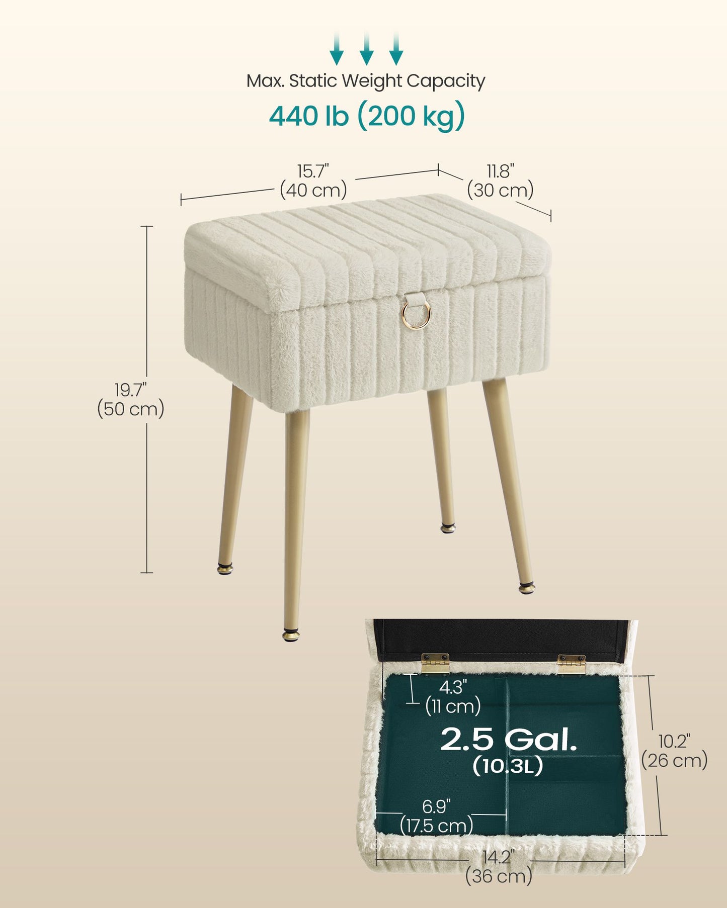 Vanity Stool Chair Faux Fur with Storage - image 16