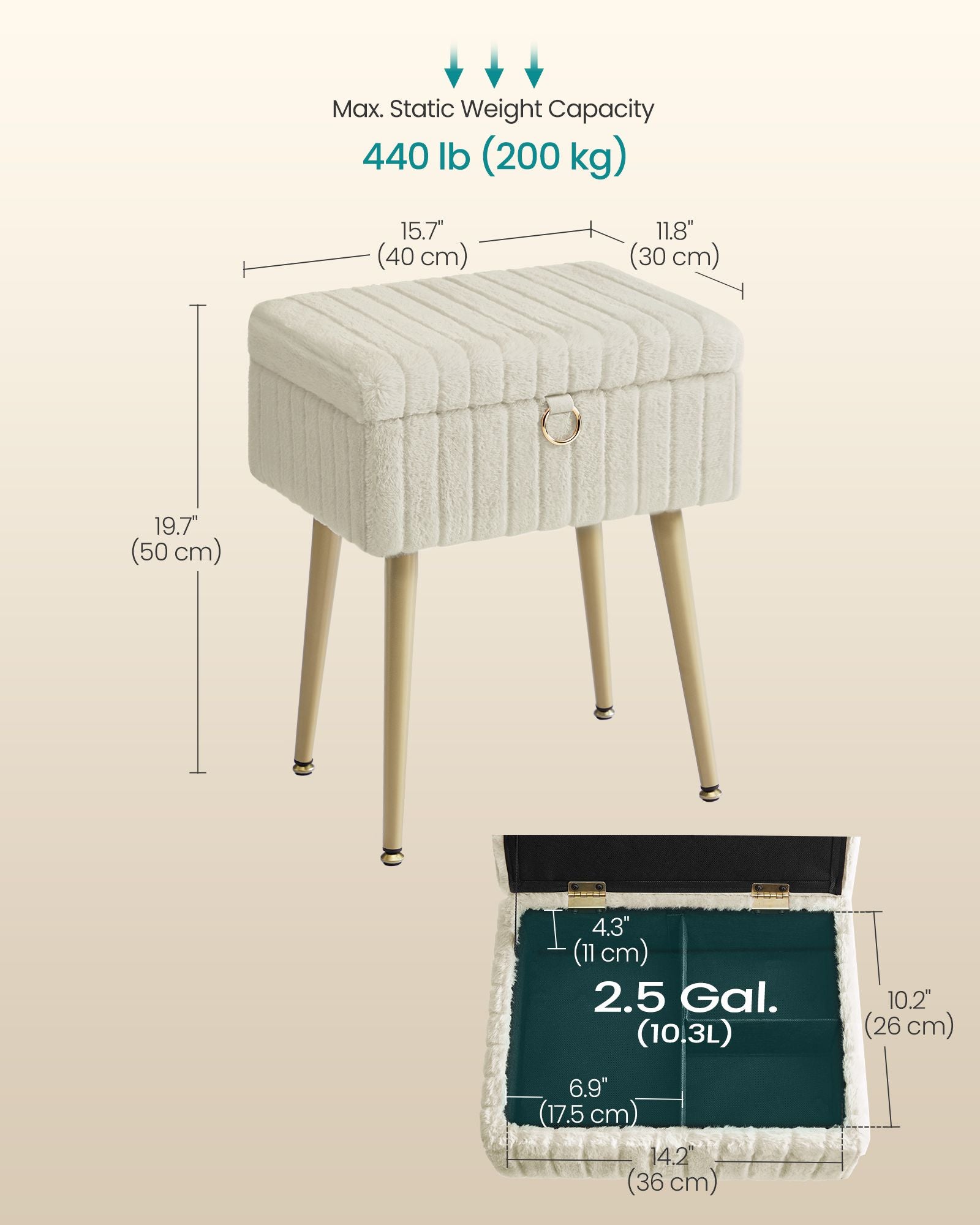 Vanity Stool Chair Faux Fur with Storage - image 16