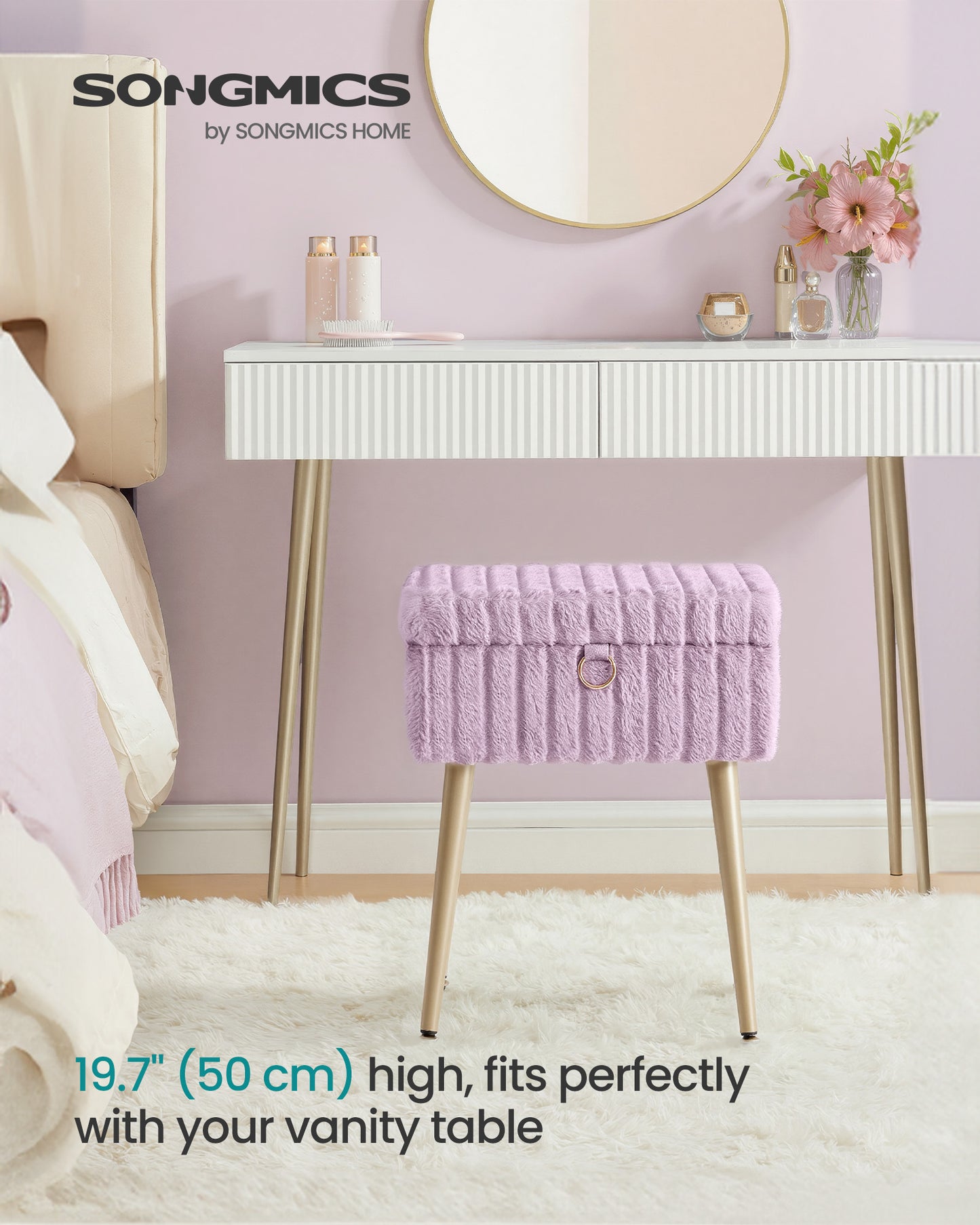 Vanity Stool Chair Faux Fur with Storage - image 19